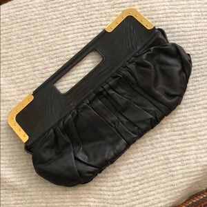 BCBG Black Leather Clutch with Gold Hardware
